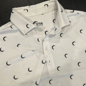 Zyia Active Polo Mens Medium White Black Moon Performance Stretch Comfortable